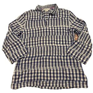 Tommy Bahama Shirt Top Navy Blue White Gingham Check Pullover Women Small